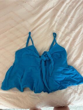 SHEIN Turquoise Tie-Front Spaghetti Strap Peplum Tank